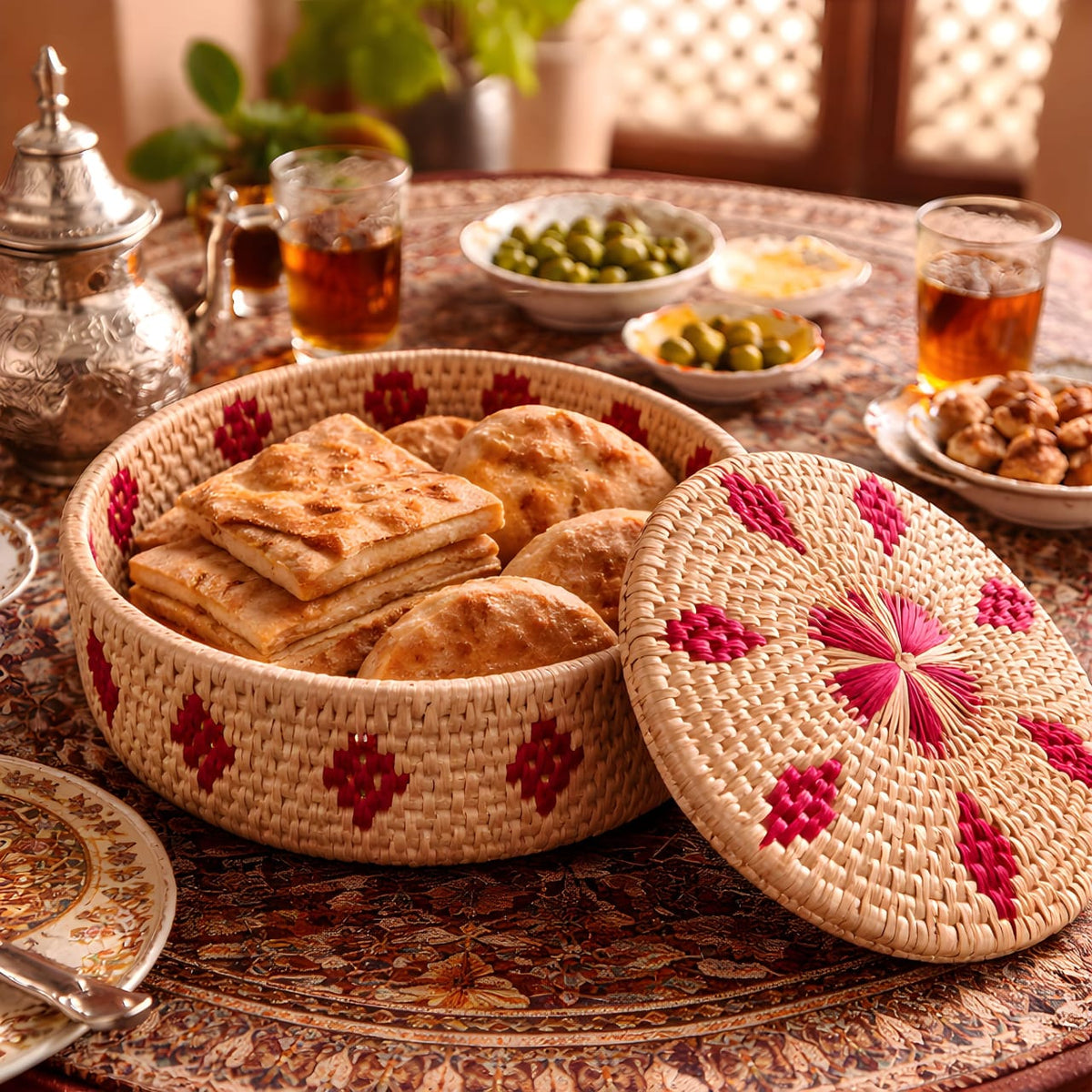 Handwoven Date Palm Leaf Basket with Lid