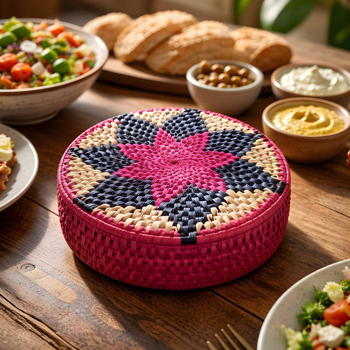 Flower pink blue (Handmade Leaf Basket with Lid)