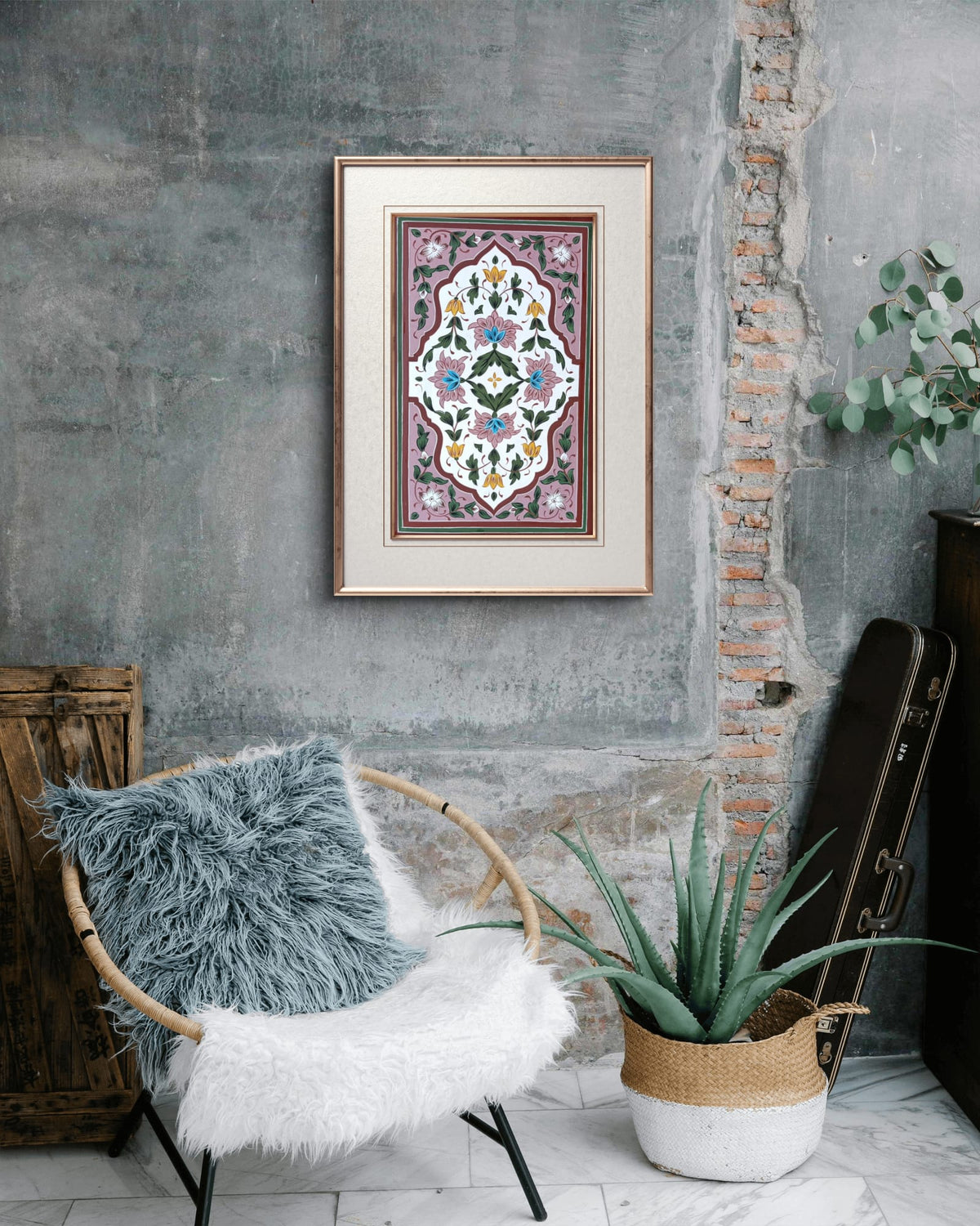 Fresco in Pink - Mughal inspired wall art