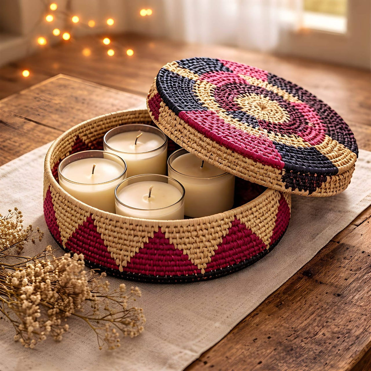 Handwoven Dried Leaf Basket with Lid