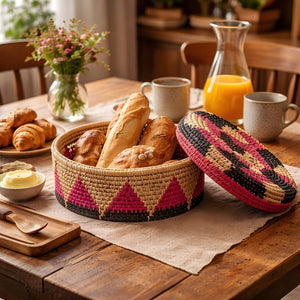 Handwoven Dried Leaf Basket with Lid