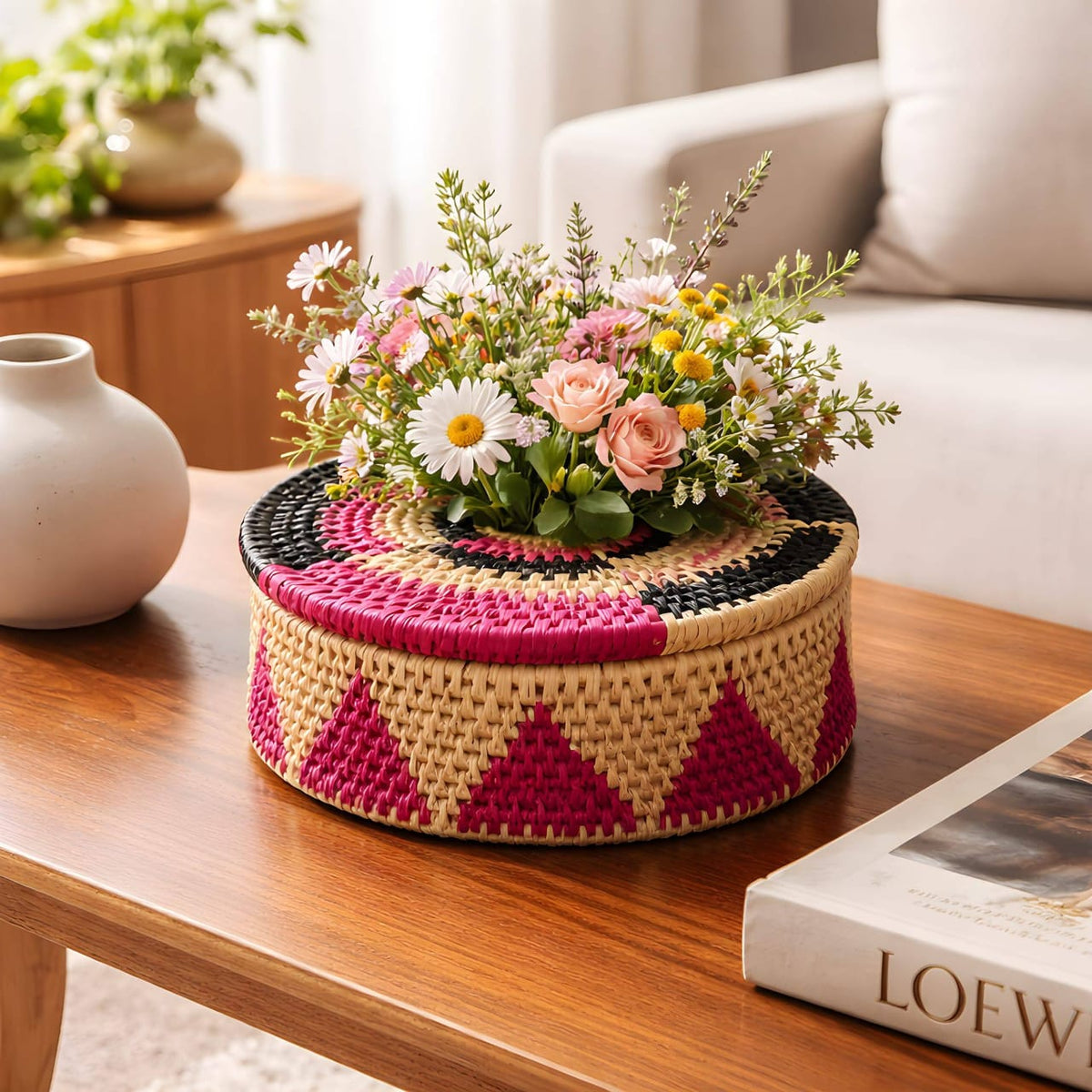 Handwoven Dried Leaf Basket with Lid