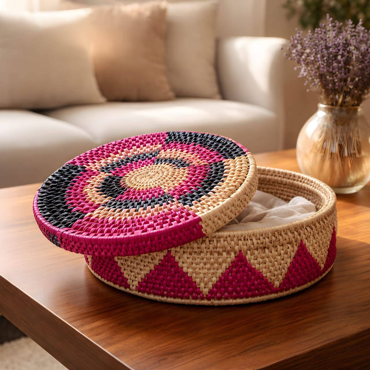 Handwoven Dried Leaf Basket with Lid