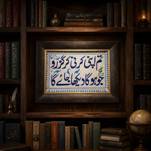 Handmade Kashi Kari ceramic tile -Blue Calligraphy Art