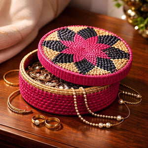 Flower pink blue (Handmade Leaf Basket with Lid)