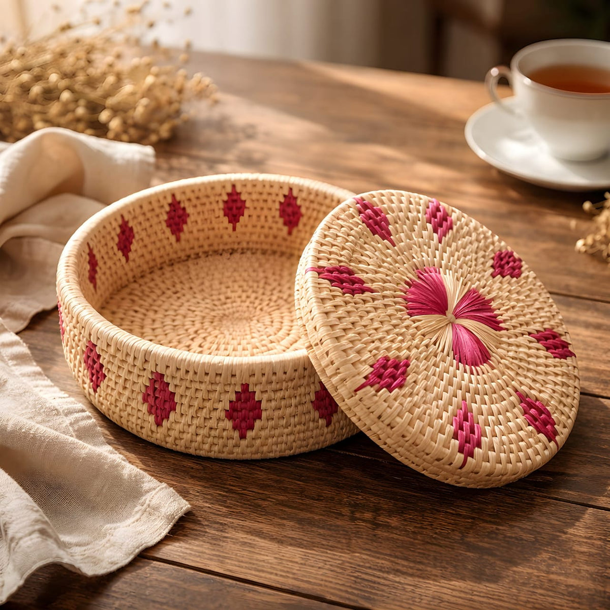 Handwoven Date Palm Leaf Basket with Lid