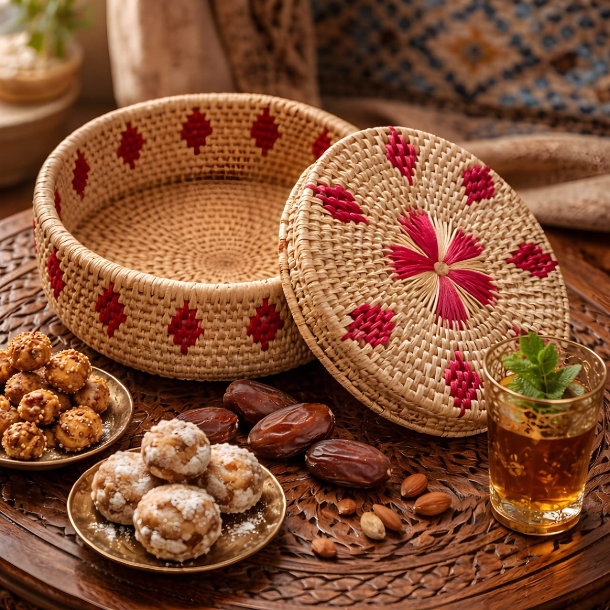 Handwoven Date Palm Leaf Basket with Lid